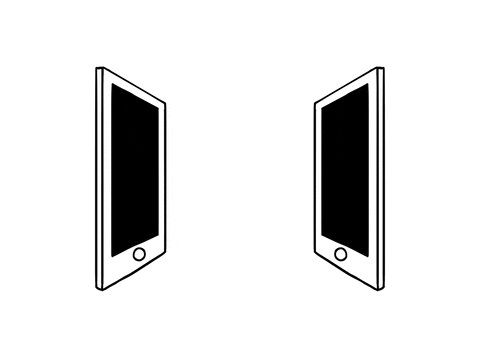 ilustração animada de dois tablets, um de frente para o outro. De suas telas, saem mãos que se cumprimentam.