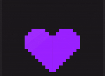Um coração pixelado roxo, cor associada à linguagem Elixir, pulando sobre fundo preto.