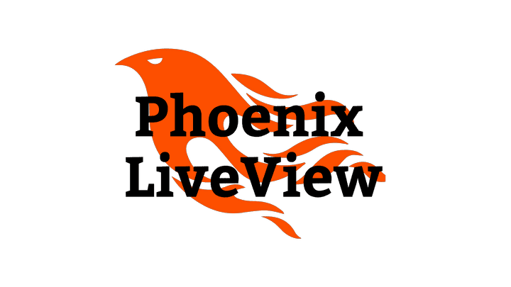 Logo da linguagem Phoenix, uma fênix estilizada na cor laranja, sob texto 'Phoenix LiveView'. 