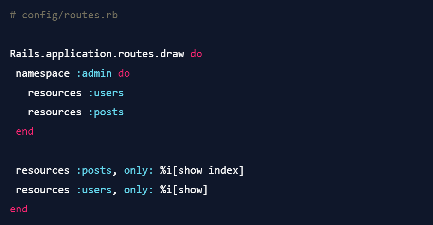 Trecho de código Ruby on Rails mostrando rotas.