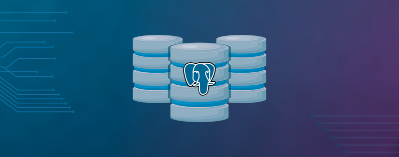 Representação gráfica de banco de dados com a logo de PostgreSQL, um elefante azul.