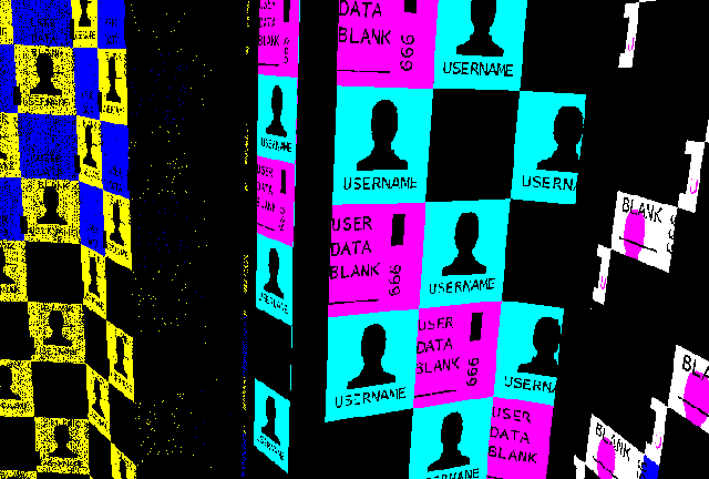 Animação mostrando dados de identificação de usuário passando de cima para baixo, em cores diferentes a cada faixa, fazendo referência a bancos de dados.