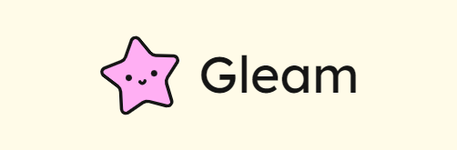Logo de Gleam com sua mascote, uma estrela sorridente rosa, Lucy.