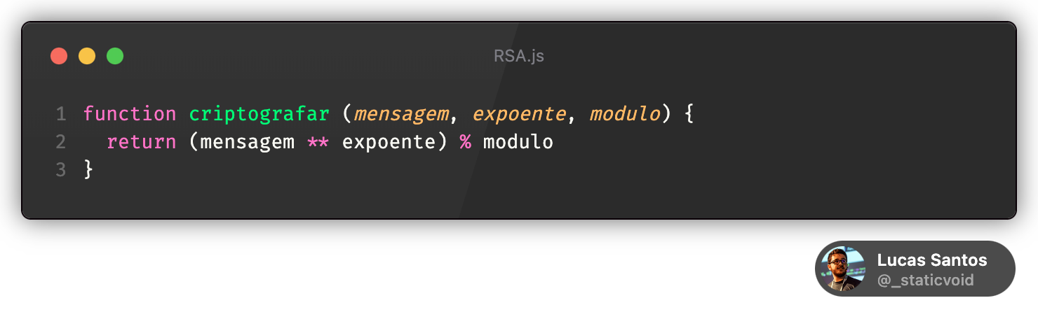 Captura de tela do terminal com um trecho de código em JavaScript com a função criptografar.